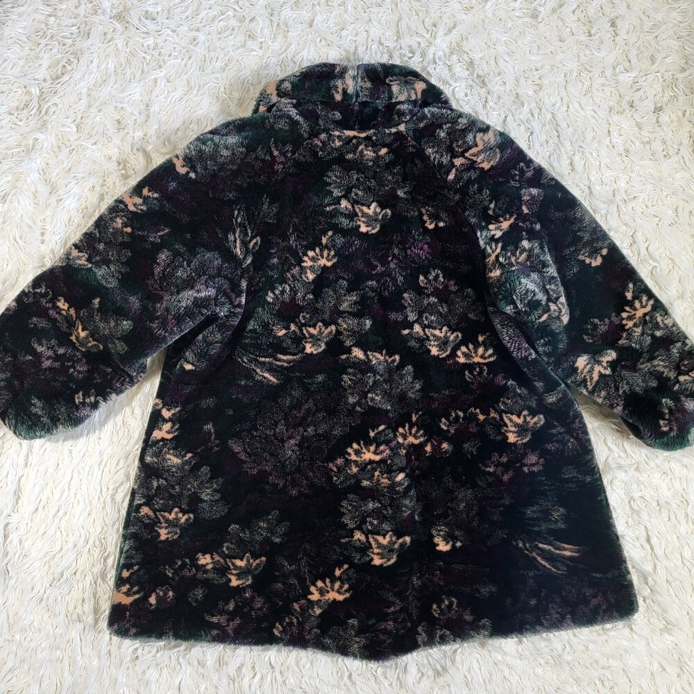 Vintage Monterey Fashions Faux Fur Black Leaf Swing Coat Jacket Medium - Picture 15 of 15